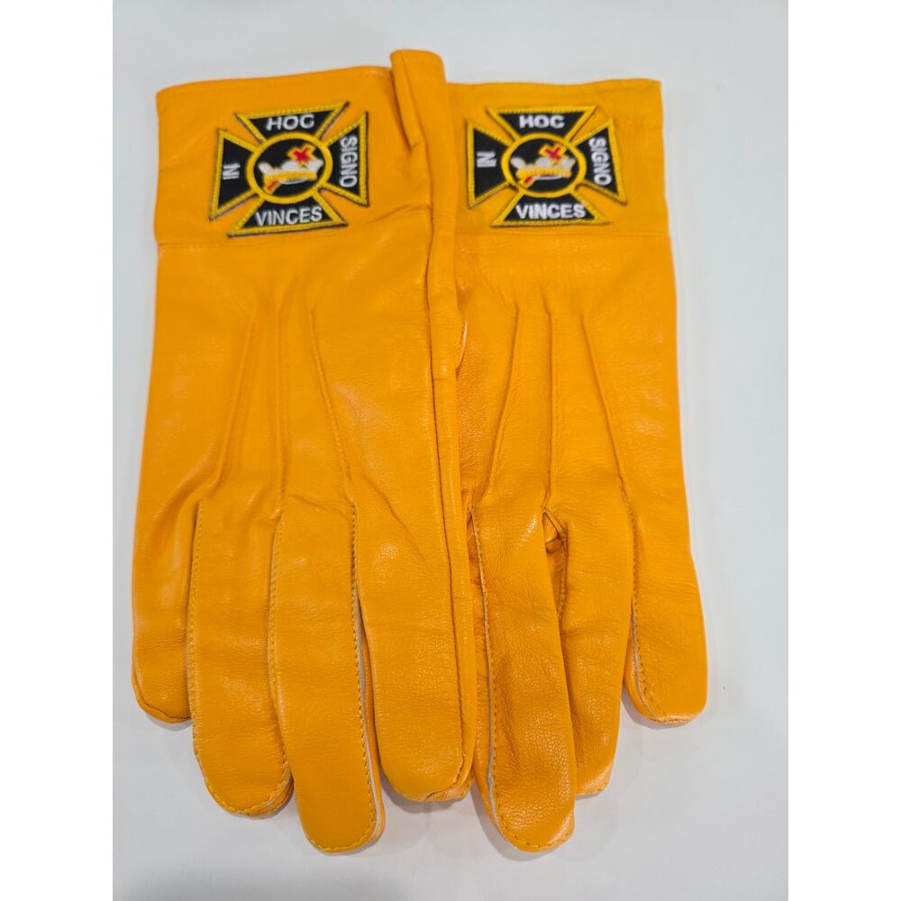 Masonic Knight Templar Officer Genuine Leather Embroidered Yellow Gloves XXL